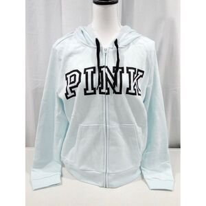 Victoria's Secret PINK‎ Perfect Full Zip Hoodie Block Logo Mint Green Large New